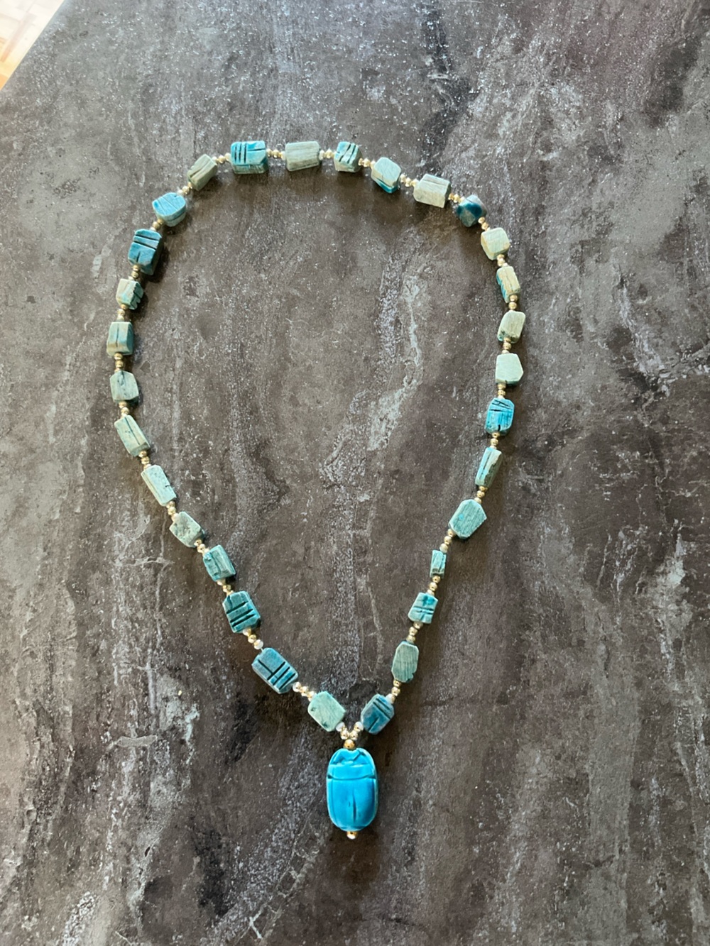 Vintage Turquoise Blue Scarab Necklace by Vintage